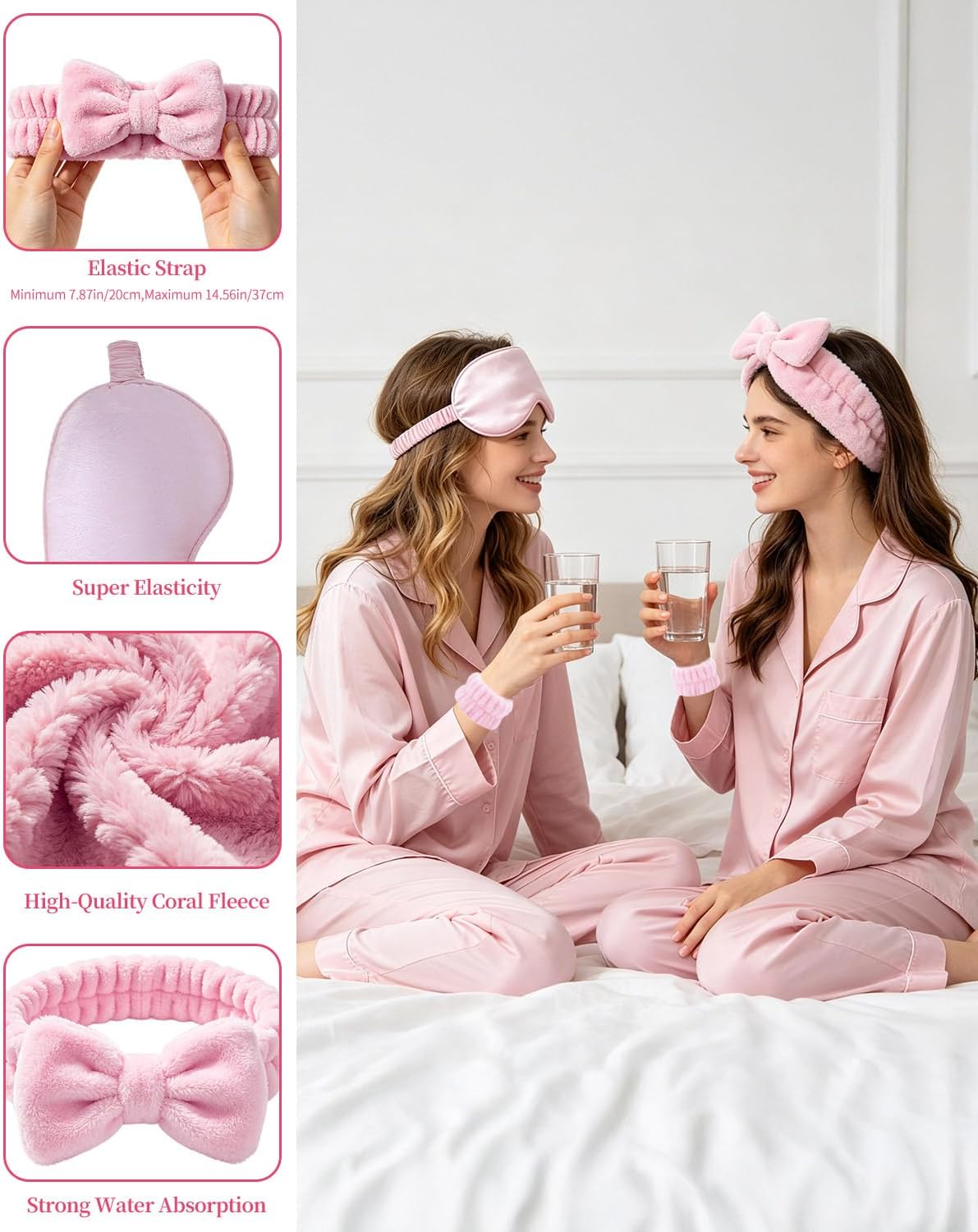66Pcs Sleepover Party Supplies for Girls, Women Spa Party Supplies Bulk Include Headbands, Sleep Eye Mask, Mirror Hair Comb Gift Bags for Spa Sleepover Birthday Wedding Birthday Party (Pink)