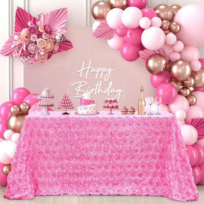 Pink Rosette Tablecloth 60 x102 Inch Floral Wedding Table Overlay