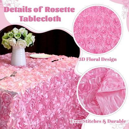 Pink Rosette Tablecloth 60 x102 Inch Floral Wedding Table Overlay