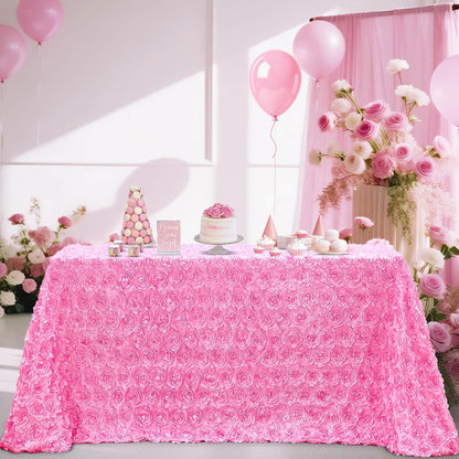 Pink Rosette Tablecloth 60 x102 Inch Floral Wedding Table Overlay