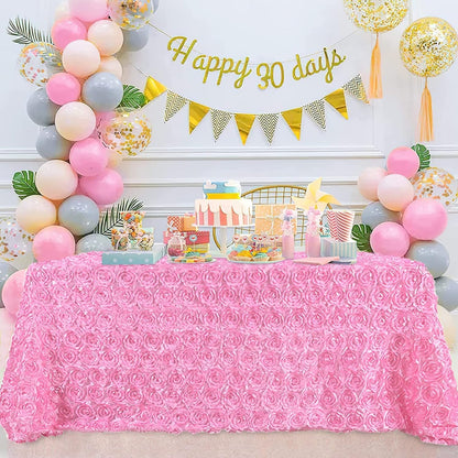 Pink Rosette Tablecloth 60 x102 Inch Floral Wedding Table Overlay