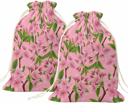 Victoroes Spring Peaches Drawstring Gift Bags 2 Pcs 11.8" x 15.7" Medium Peaches Flowers Pink Gift Bag Reusable Fabric Wrap Bags for Wedding Party Birthday Holiday