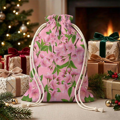 Victoroes Spring Peaches Drawstring Gift Bags 2 Pcs 11.8" x 15.7" Medium Peaches Flowers Pink Gift Bag Reusable Fabric Wrap Bags for Wedding Party Birthday Holiday