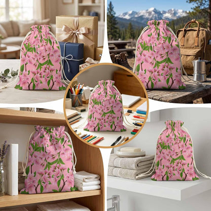 Victoroes Spring Peaches Drawstring Gift Bags 2 Pcs 11.8" x 15.7" Medium Peaches Flowers Pink Gift Bag Reusable Fabric Wrap Bags for Wedding Party Birthday Holiday
