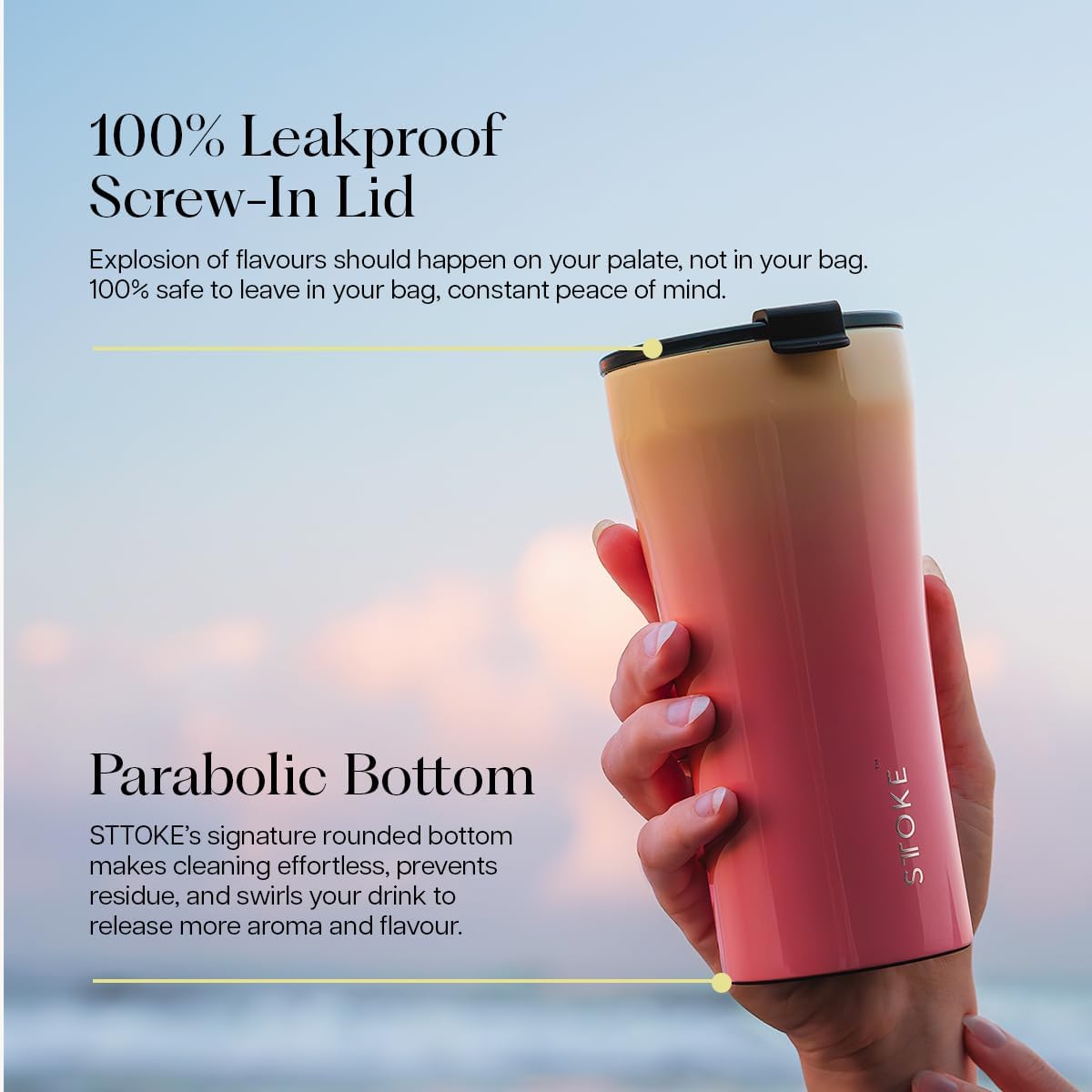 Leakproof Lid Shatterproof Tumbler, Sunset Peach, 6.9-inch Height, 12 oz