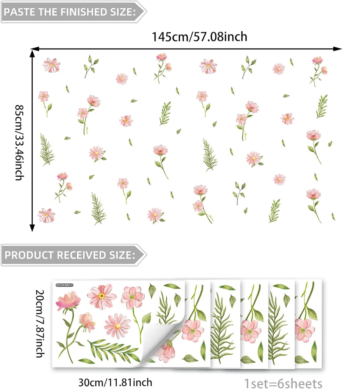 Boho Flower Wall Decals, Daisy Wildflower Wall Stickers Leaf Floral Decor for Girls Bedroom Baby Nursery Kids Room Decor (PinkFlower)