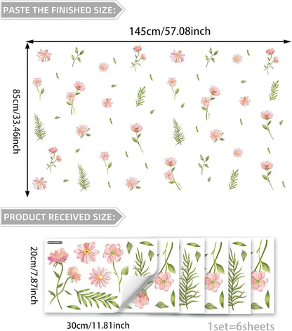 Boho Flower Wall Decals, Daisy Wildflower Wall Stickers Leaf Floral Decor for Girls Bedroom Baby Nursery Kids Room Decor (PinkFlower)