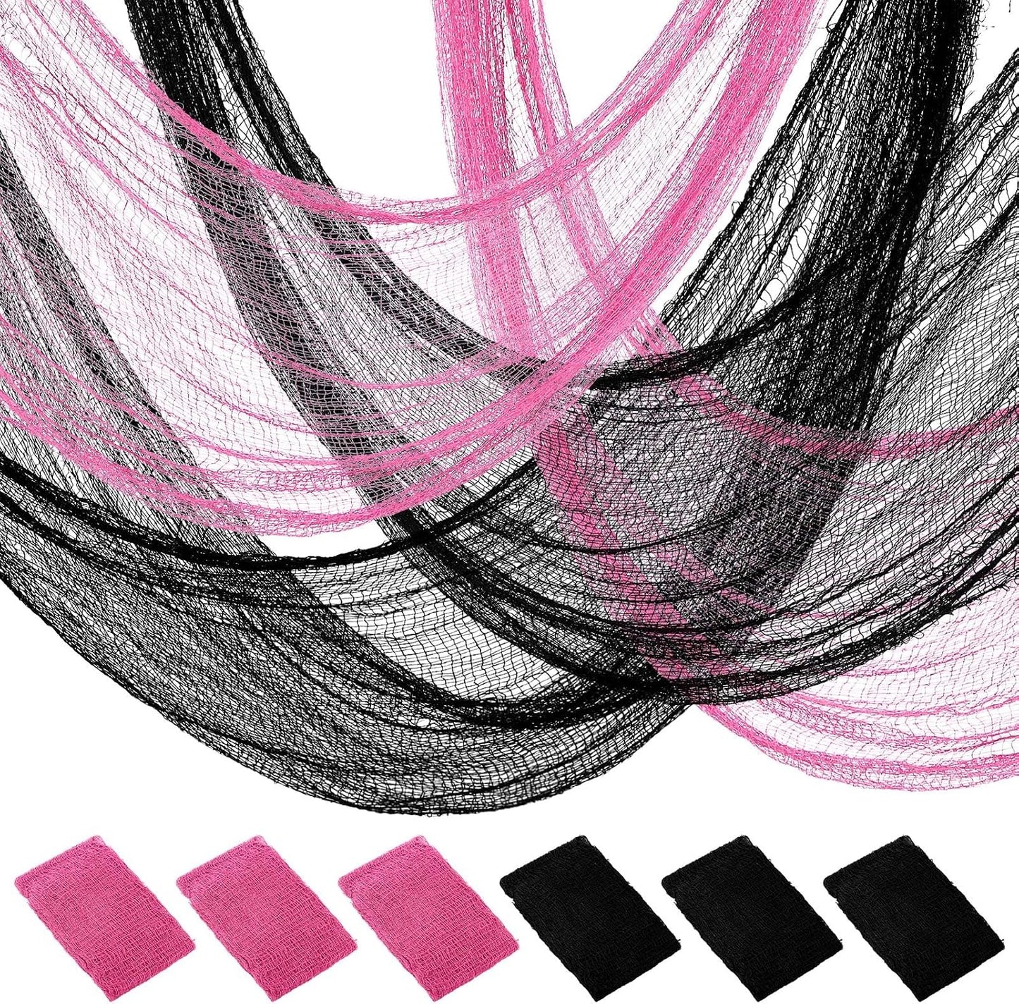 6 Set Halloween Creepy Cloth, Pink Black Gauze Decor, 72x30 Inch