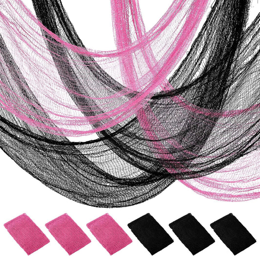 6 Set Halloween Creepy Cloth, Pink Black Gauze Decor, 72x30 Inch