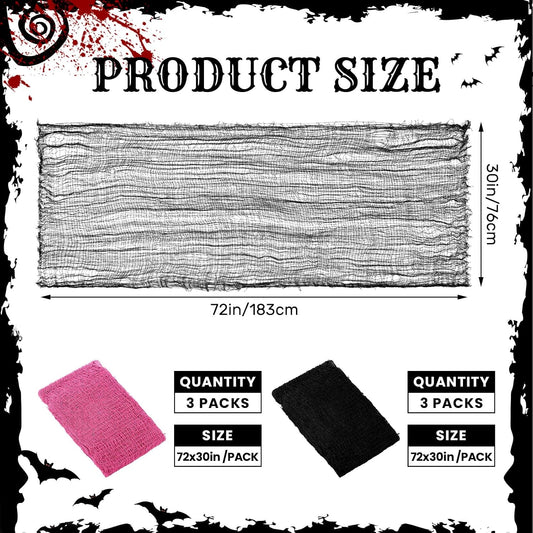 6 Set Halloween Creepy Cloth, Pink Black Gauze Decor, 72x30 Inch