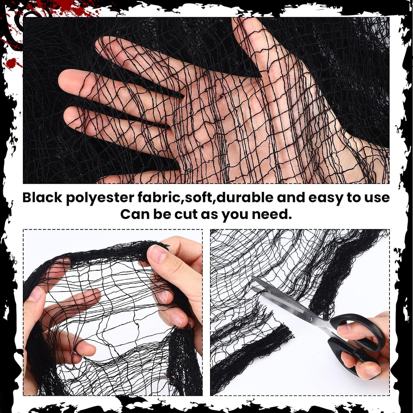 6 Set Halloween Creepy Cloth, Pink Black Gauze Decor, 72x30 Inch