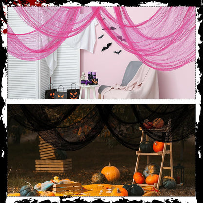 6 Set Halloween Creepy Cloth, Pink Black Gauze Decor, 72x30 Inch