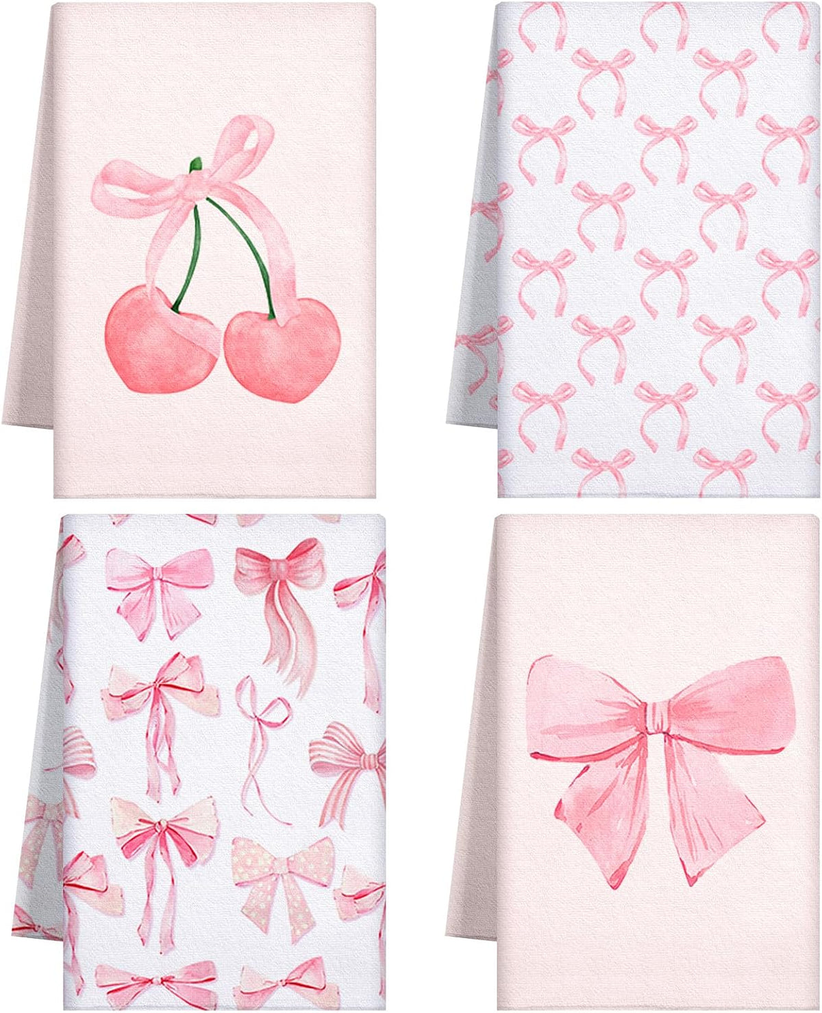 4 Pcs Coquette Kitchen Towels Microfiber,Pink,Bow