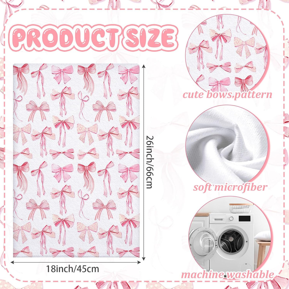 4 Pcs Coquette Kitchen Towels Microfiber,Pink,Bow