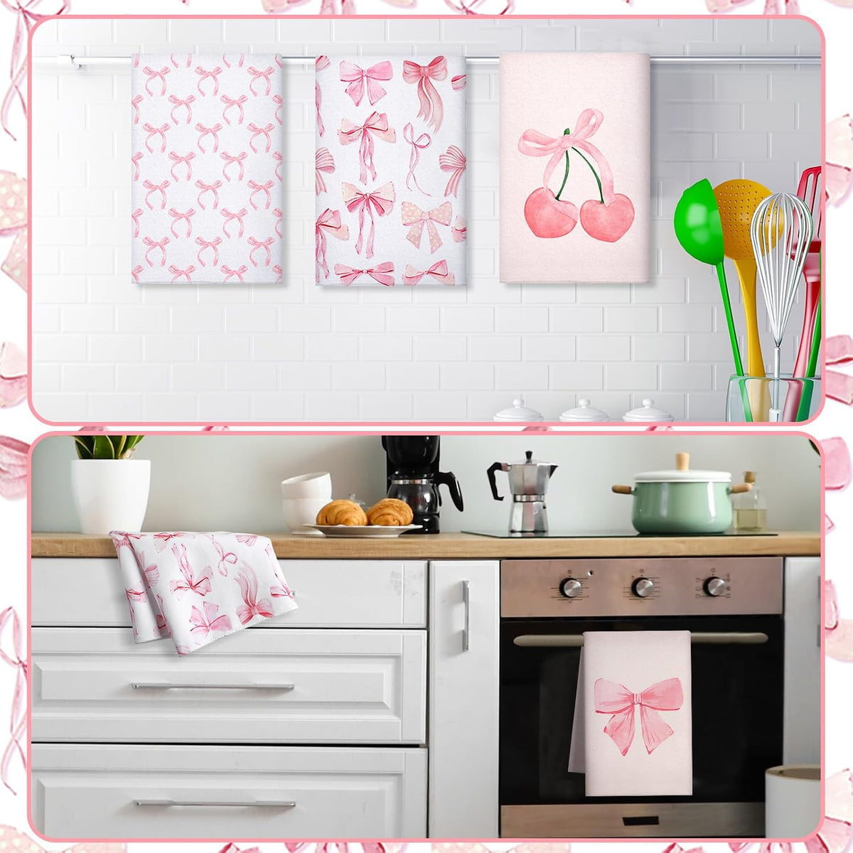 4 Pcs Coquette Kitchen Towels Microfiber,Pink,Bow