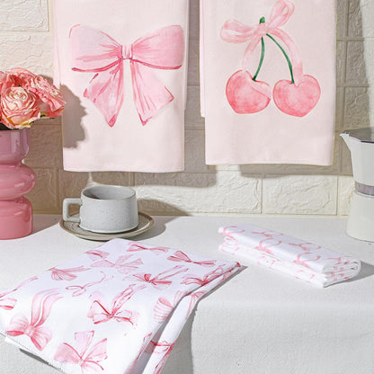 4 Pcs Coquette Kitchen Towels Microfiber,Pink,Bow