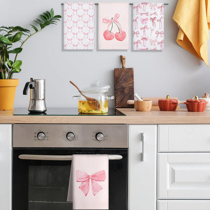 4 Pcs Coquette Kitchen Towels Microfiber,Pink,Bow