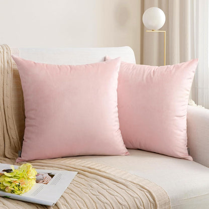 2 Pack Velvet Decorative Square Throw Pillow Covers 18x18 inch Pink