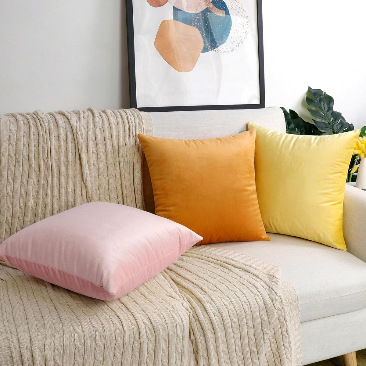 2 Pack Velvet Decorative Square Throw Pillow Covers 18x18 inch Pink