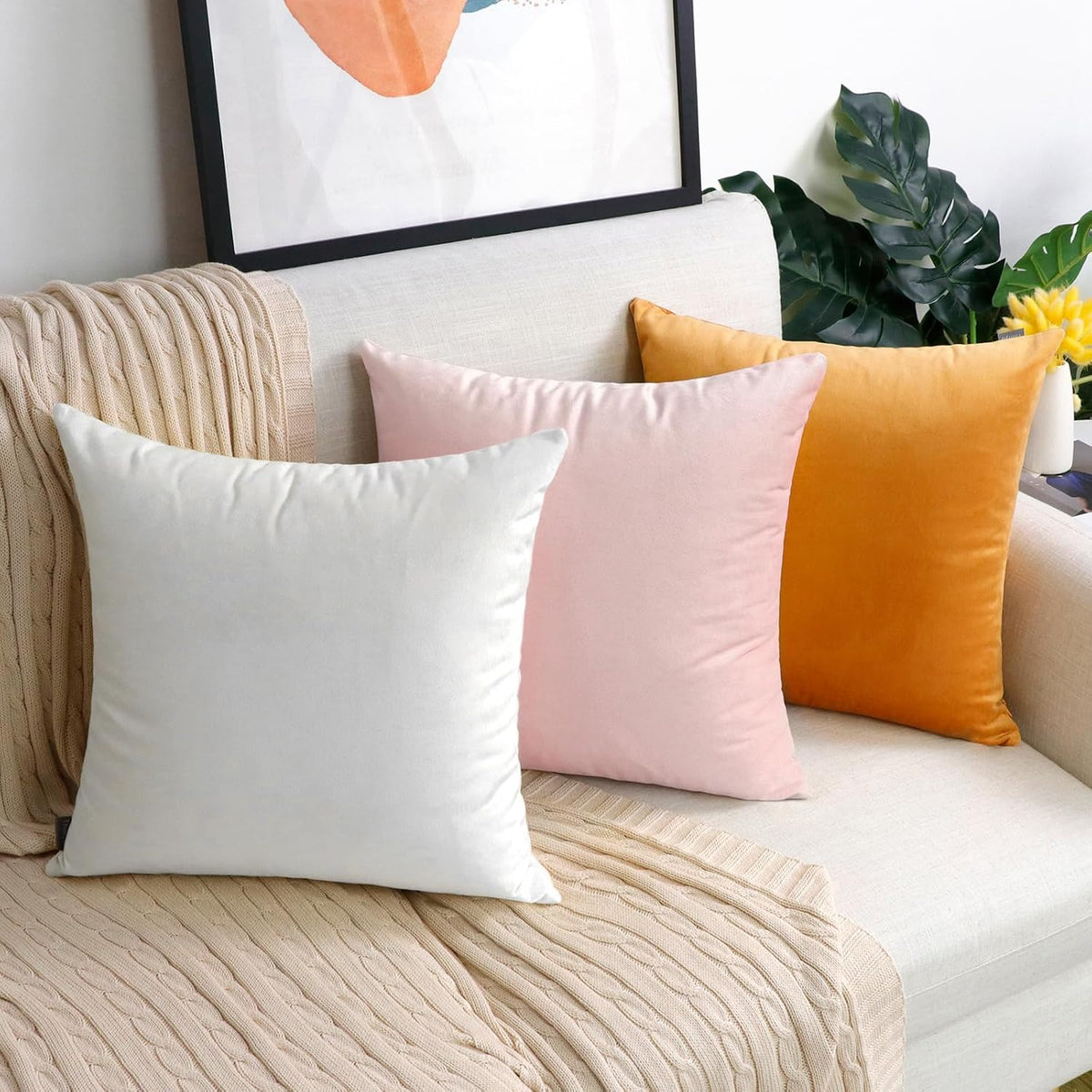 2 Pack Velvet Decorative Square Throw Pillow Covers 18x18 inch Pink