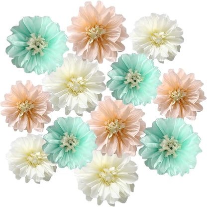 12pcs 8in10in MintCreamPeach Tissue Paper Flower Paper Pom Poms WallFlower