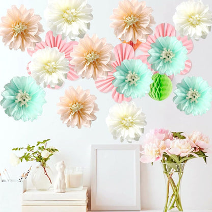 12pcs 8in10in MintCreamPeach Tissue Paper Flower Paper Pom Poms WallFlower