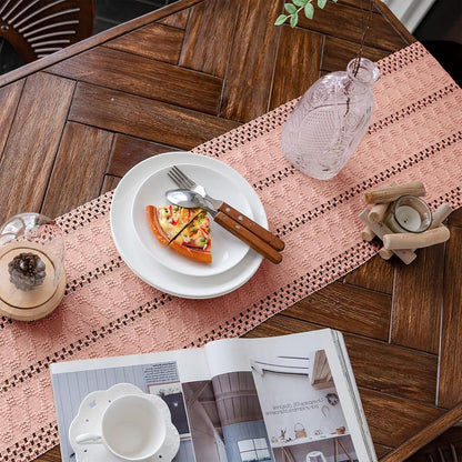 Macrame Table Runner Pure Pink Boho Table Runners with Tassels 12x71in