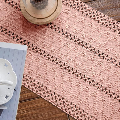 Macrame Table Runner Pure Pink Boho Table Runners with Tassels 12x71in