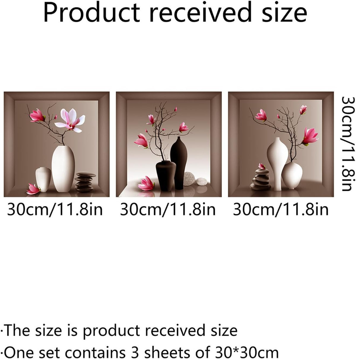 3D Pink Orchid Vase Wall Stickers, 3Pcs Modern Floral PVC Wall Decals, Removable 3D Blossom Wall Art for Bedroom, Living Room, Entryway, Yoga Studio, Sofa Backdrop, Home Office Decor