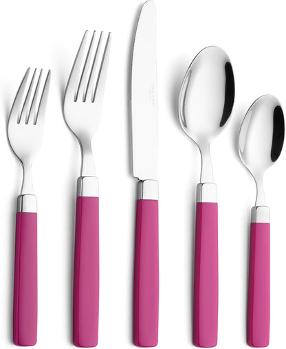 ANNOVA Silverware Set Stainless Steel Colorful Tableware Kitchen Flatware Set Utensils, Includes Dinner Knives, Forks, Spoons, Salad Forks & Dessert Spoons (Hot Pink, 20 Pieces)