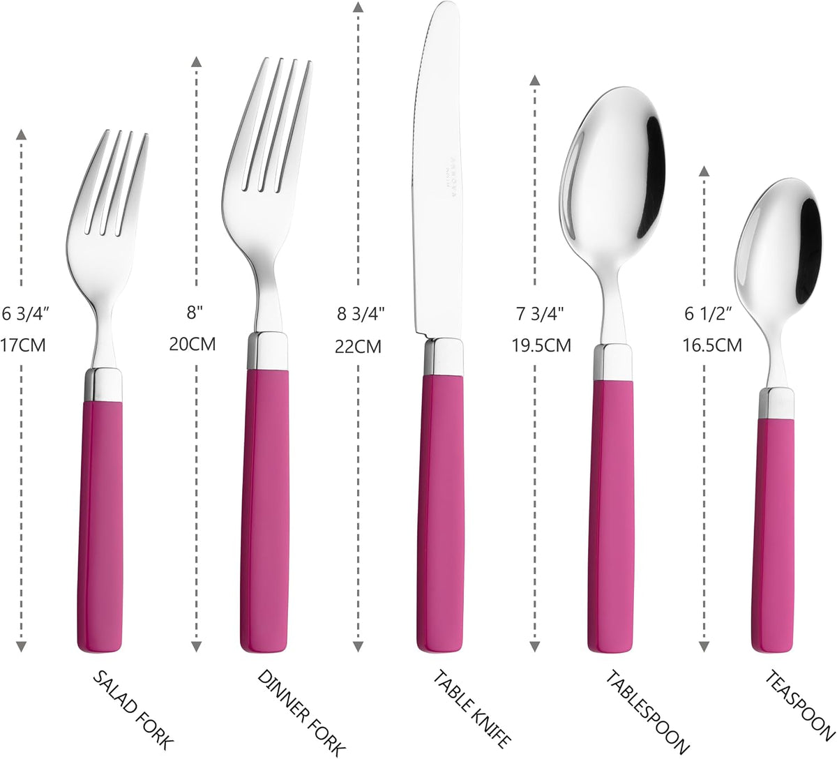 ANNOVA Silverware Set Stainless Steel Colorful Tableware Kitchen Flatware Set Utensils, Includes Dinner Knives, Forks, Spoons, Salad Forks & Dessert Spoons (Hot Pink, 20 Pieces)