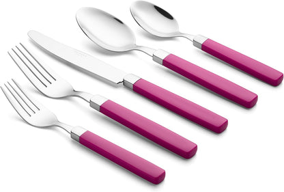 ANNOVA Silverware Set Stainless Steel Colorful Tableware Kitchen Flatware Set Utensils, Includes Dinner Knives, Forks, Spoons, Salad Forks & Dessert Spoons (Hot Pink, 20 Pieces)