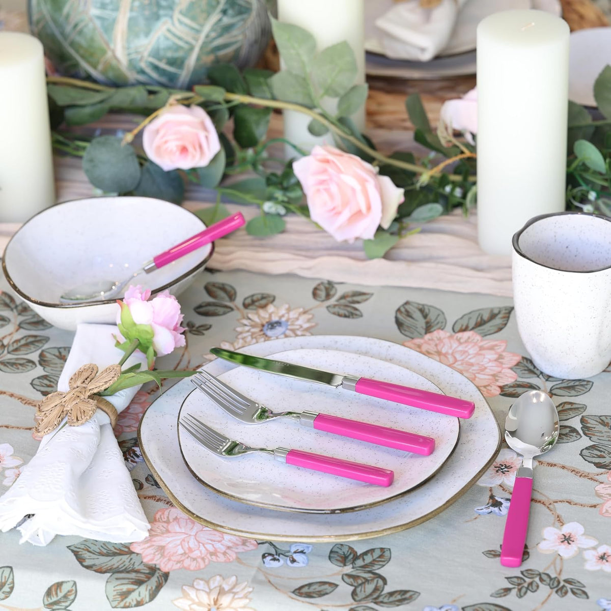 ANNOVA Silverware Set Stainless Steel Colorful Tableware Kitchen Flatware Set Utensils, Includes Dinner Knives, Forks, Spoons, Salad Forks & Dessert Spoons (Hot Pink, 20 Pieces)