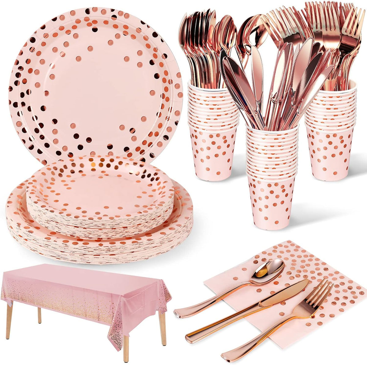 141Pcs Pink Rose Gold Paper Plates and Napkins Party Supplies for20