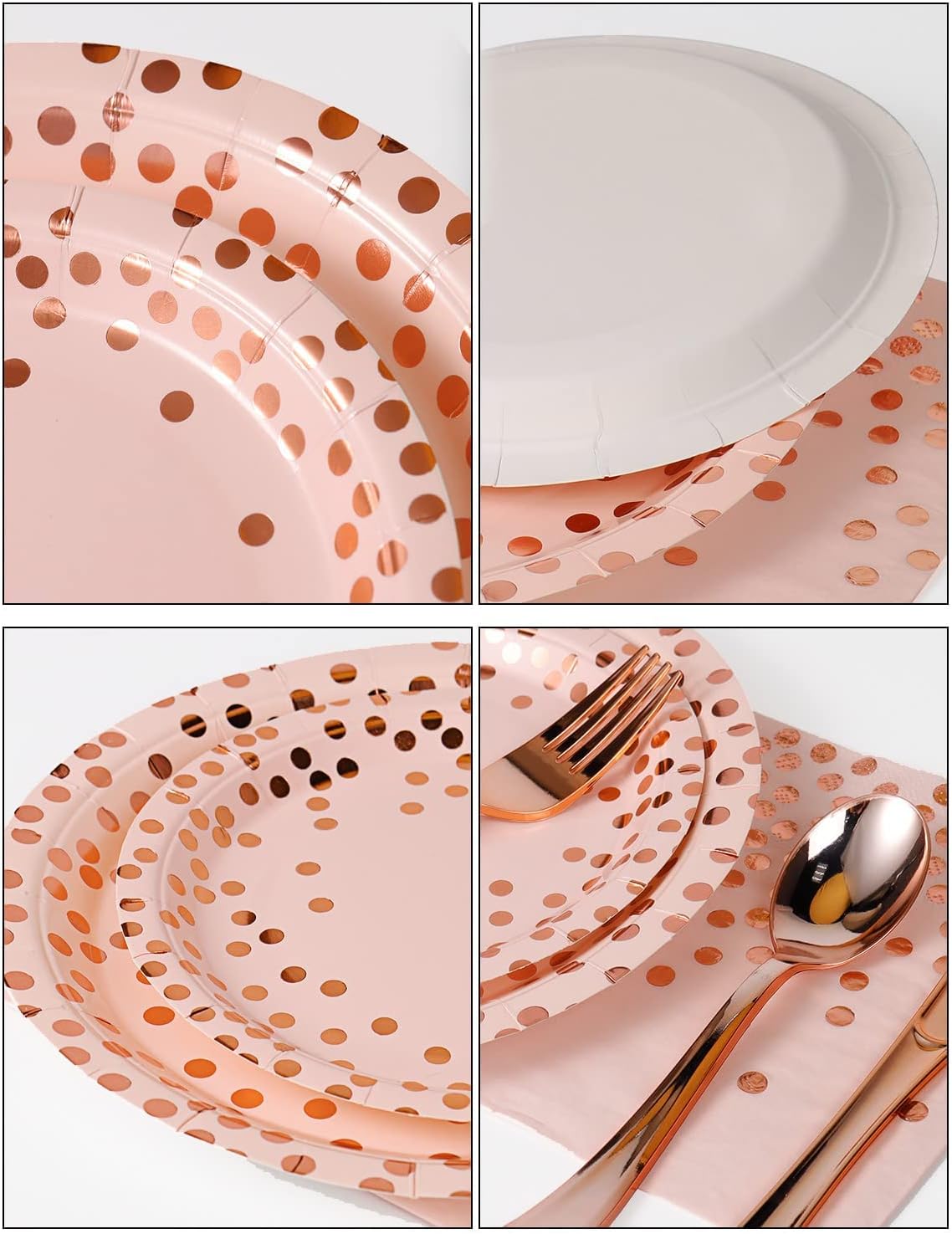 141Pcs Pink Rose Gold Paper Plates and Napkins Party Supplies for20