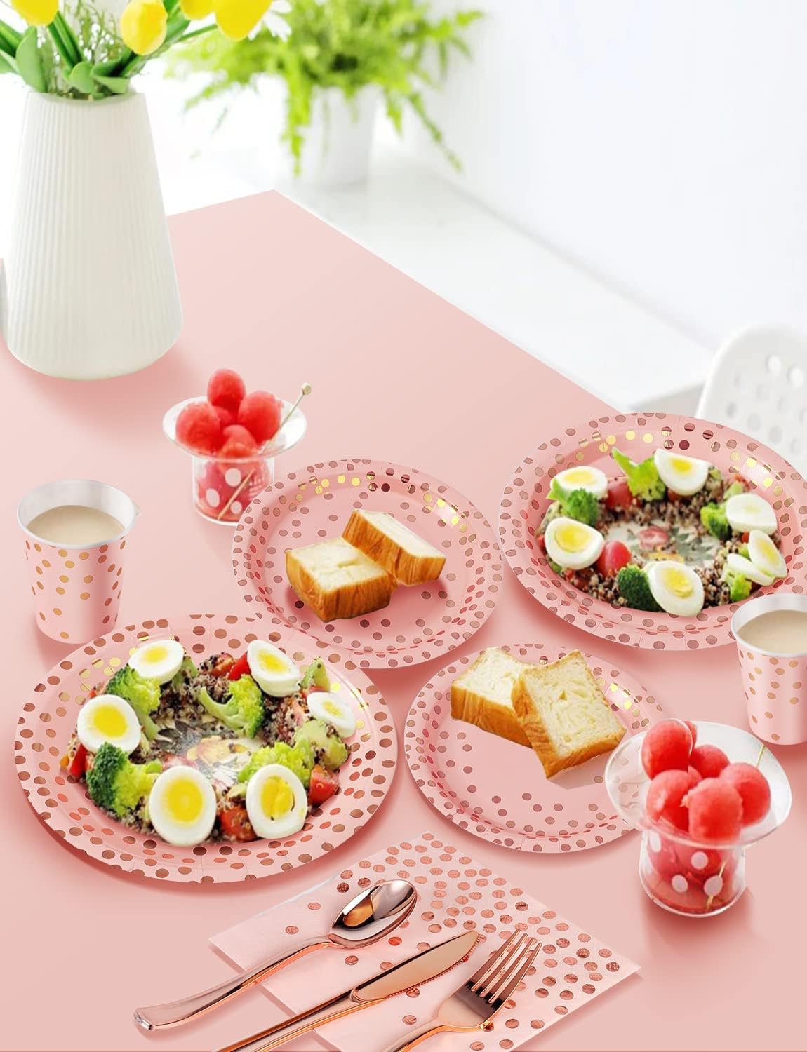 141Pcs Pink Rose Gold Paper Plates and Napkins Party Supplies for20