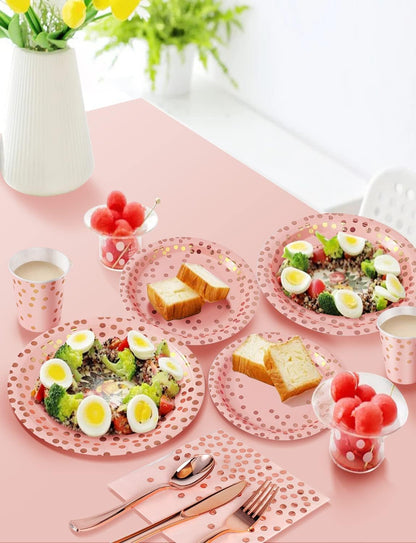 141Pcs Pink Rose Gold Paper Plates and Napkins Party Supplies for20