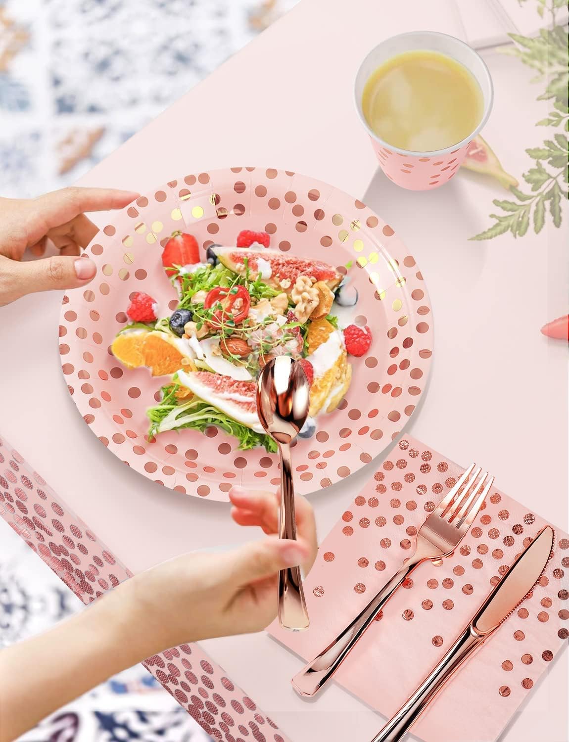 141Pcs Pink Rose Gold Paper Plates and Napkins Party Supplies for20