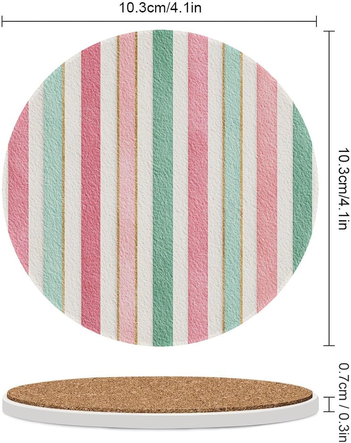 Tiny Stripe Pattern in Pink Aqua Cream Blue Coasters Set of 4 Absorbent Coasters