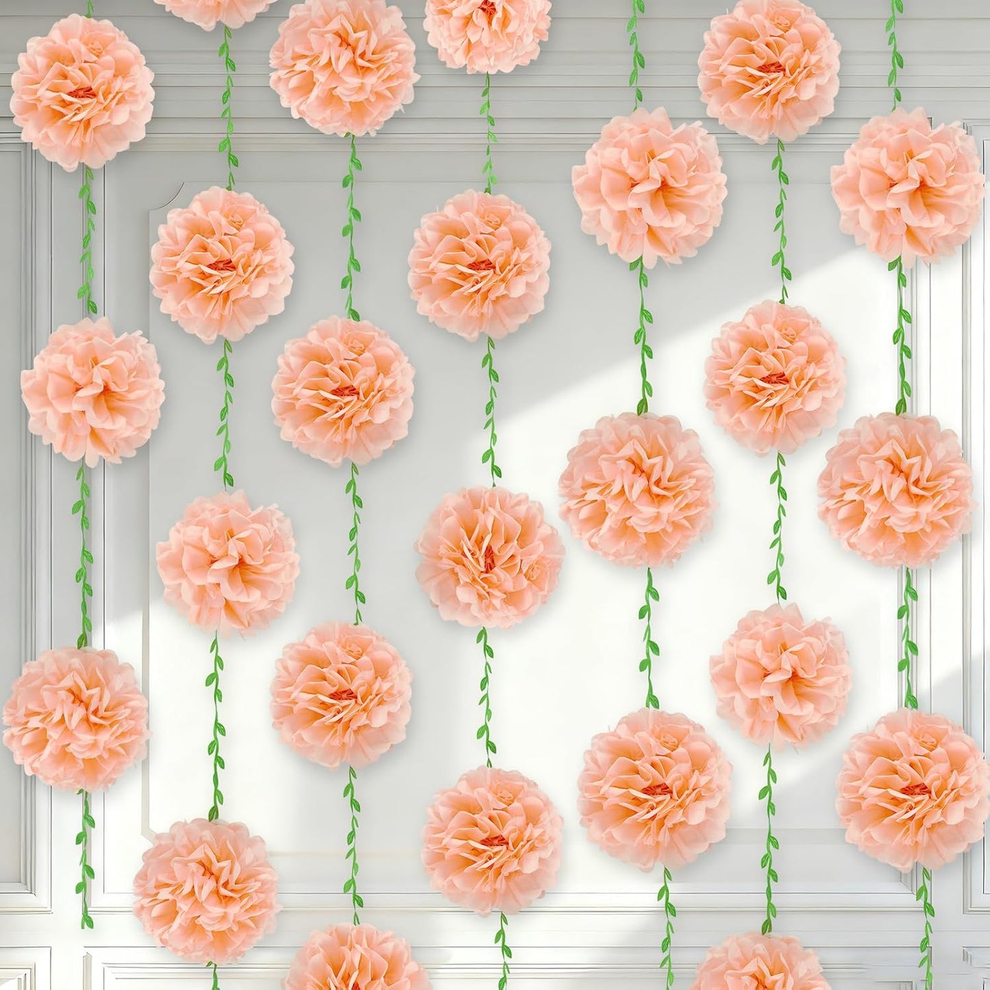 Jansun Tissue Paper Pom Pom Garlands for Birthday Decorations, Baby Shower Wedding Engagement Party Decorations Supplies