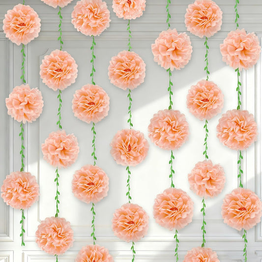 Jansun Tissue Paper Pom Pom Garlands for Birthday Decorations, Baby Shower Wedding Engagement Party Decorations Supplies