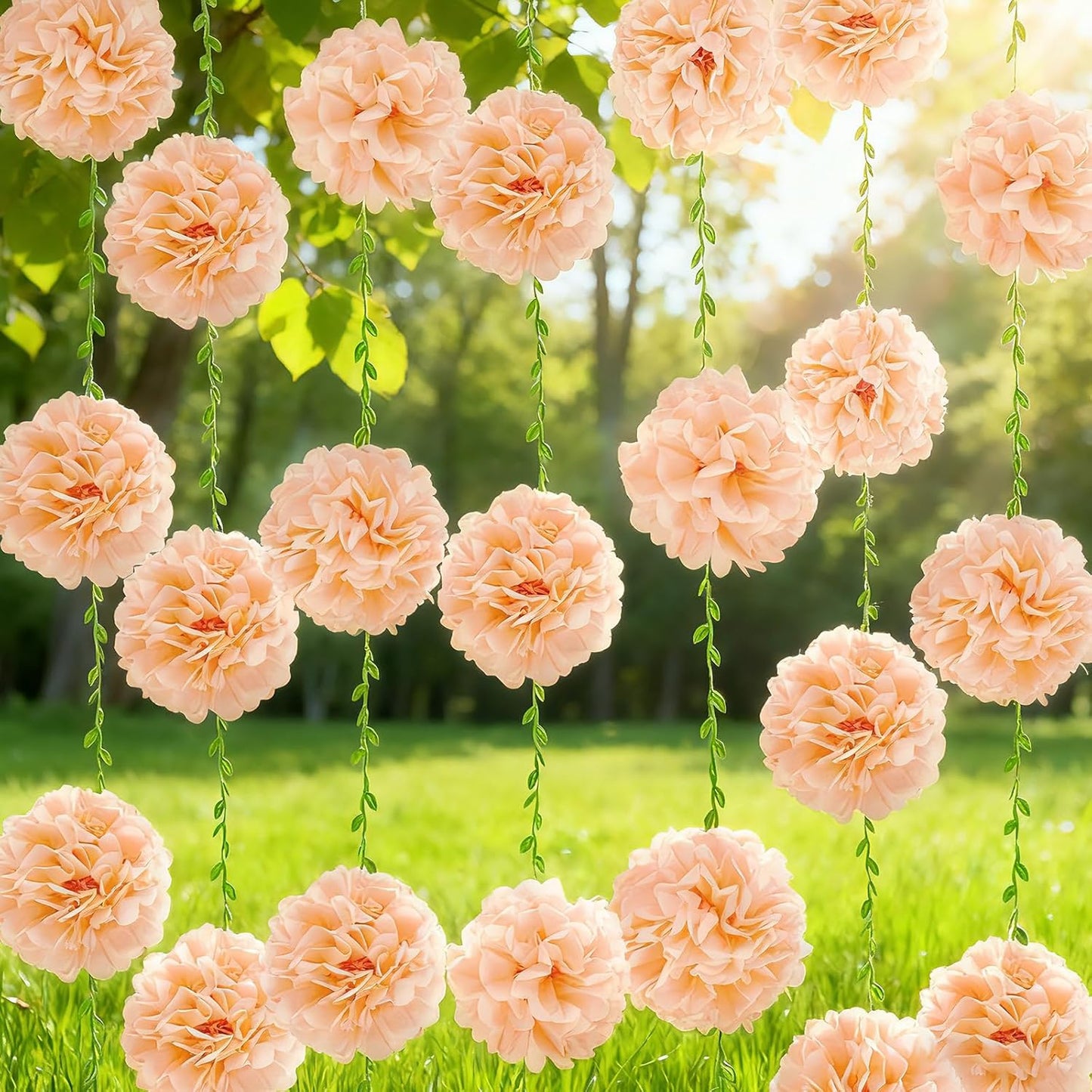 Jansun Tissue Paper Pom Pom Garlands for Birthday Decorations, Baby Shower Wedding Engagement Party Decorations Supplies