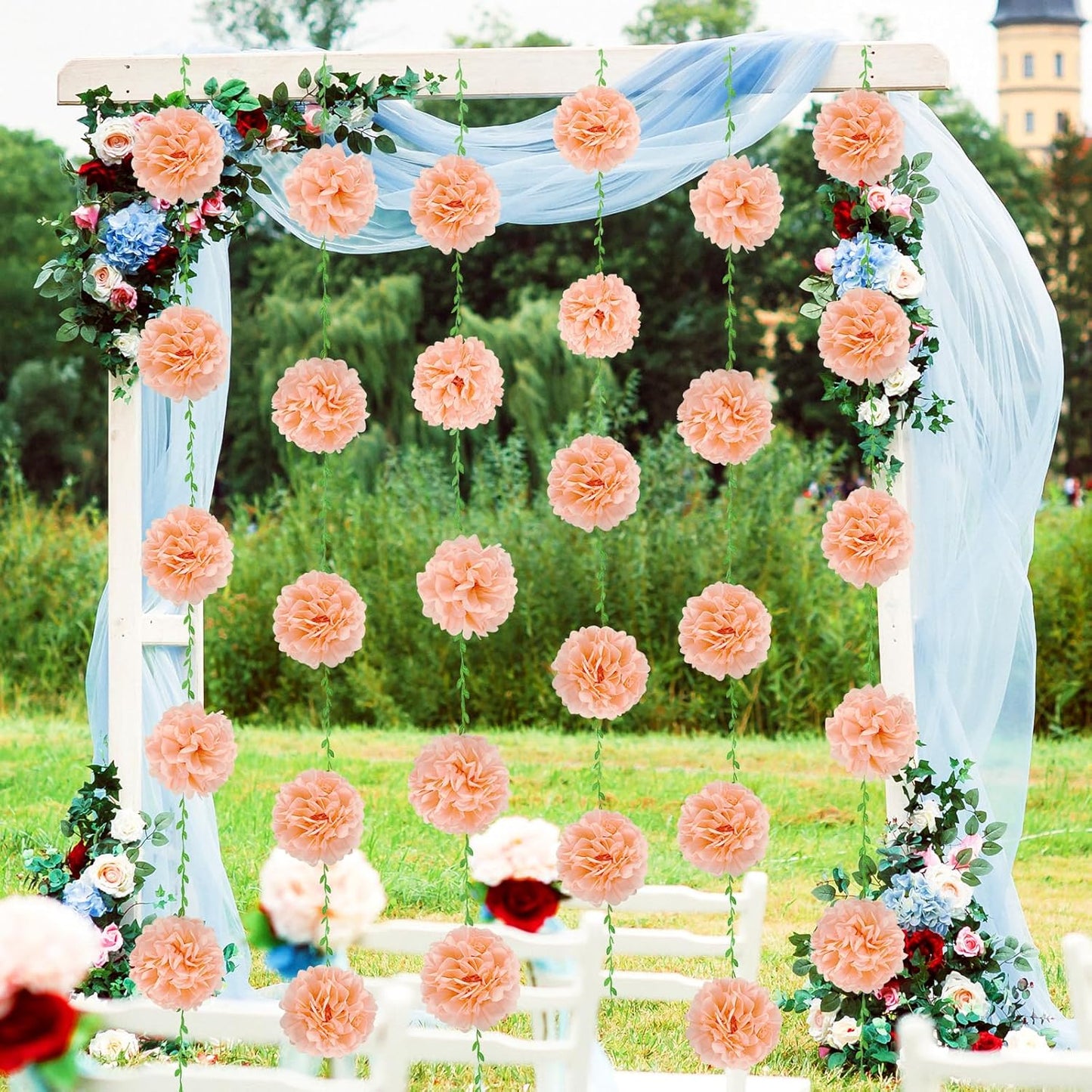 Jansun Tissue Paper Pom Pom Garlands for Birthday Decorations, Baby Shower Wedding Engagement Party Decorations Supplies
