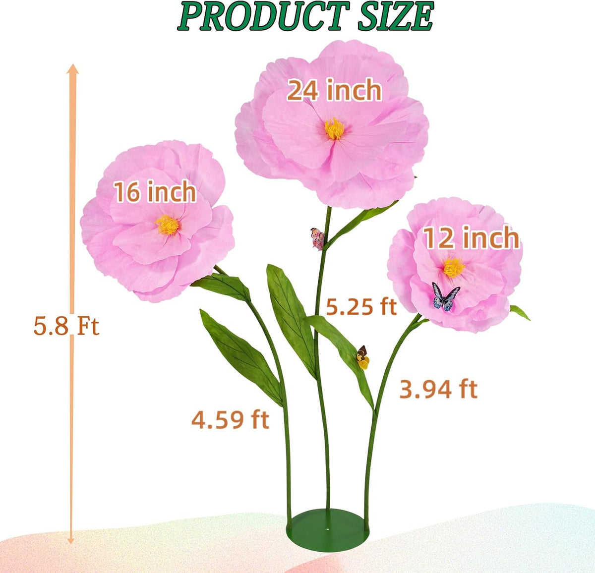 5.8 Ft Giant Artificial Flowers with Stand, Large Paper Flower