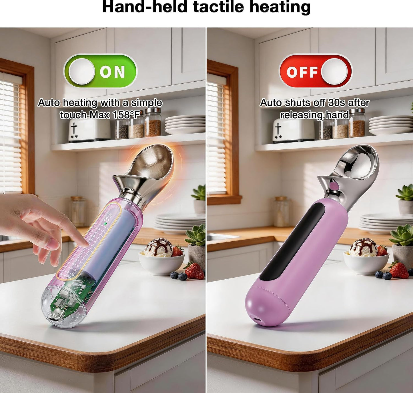 Heated Ice Cream Scoop, Rechargeable Electric Ice Cream Scoop (Pink)