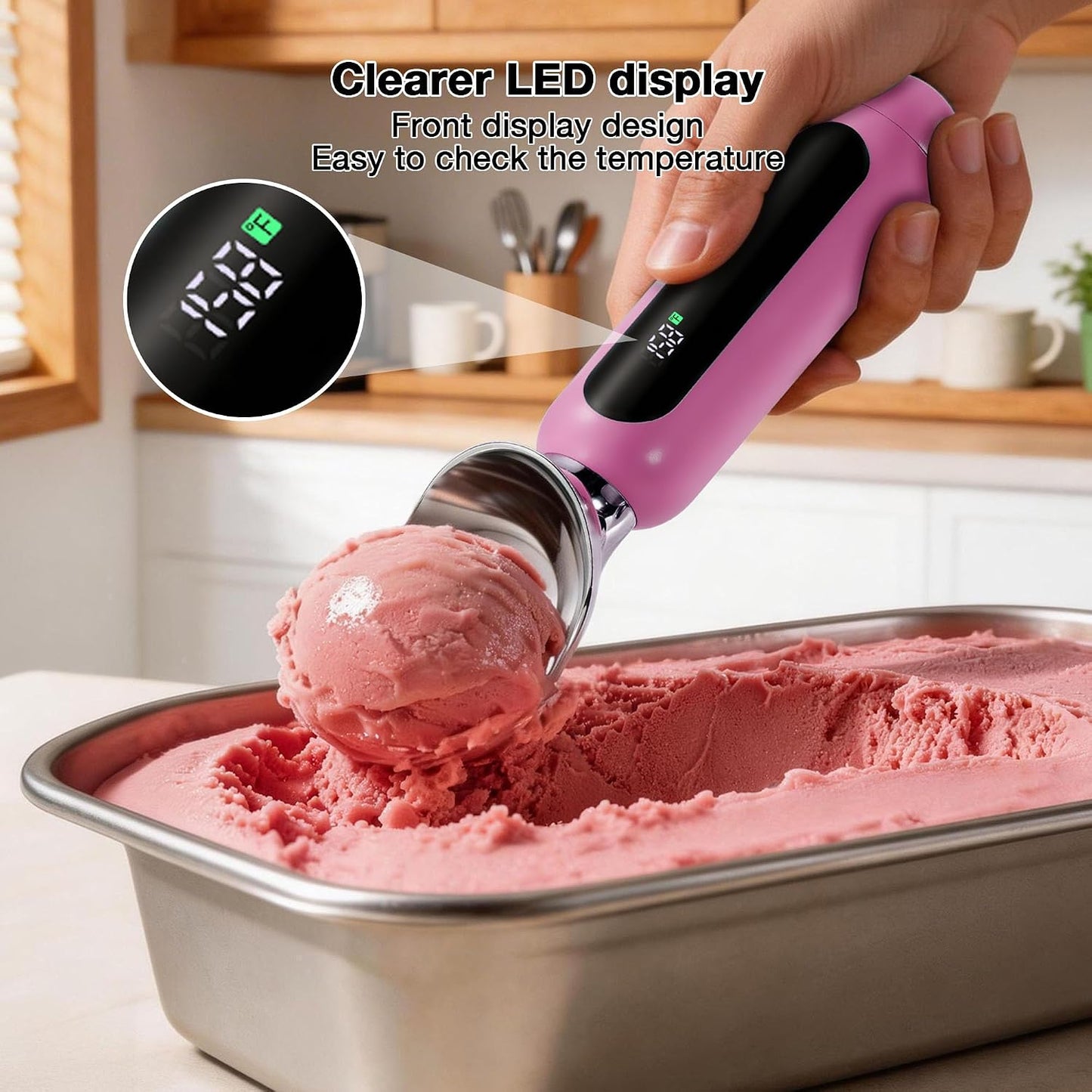 Heated Ice Cream Scoop, Rechargeable Electric Ice Cream Scoop (Pink)