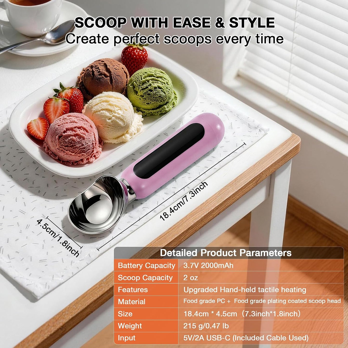 Heated Ice Cream Scoop, Rechargeable Electric Ice Cream Scoop (Pink)