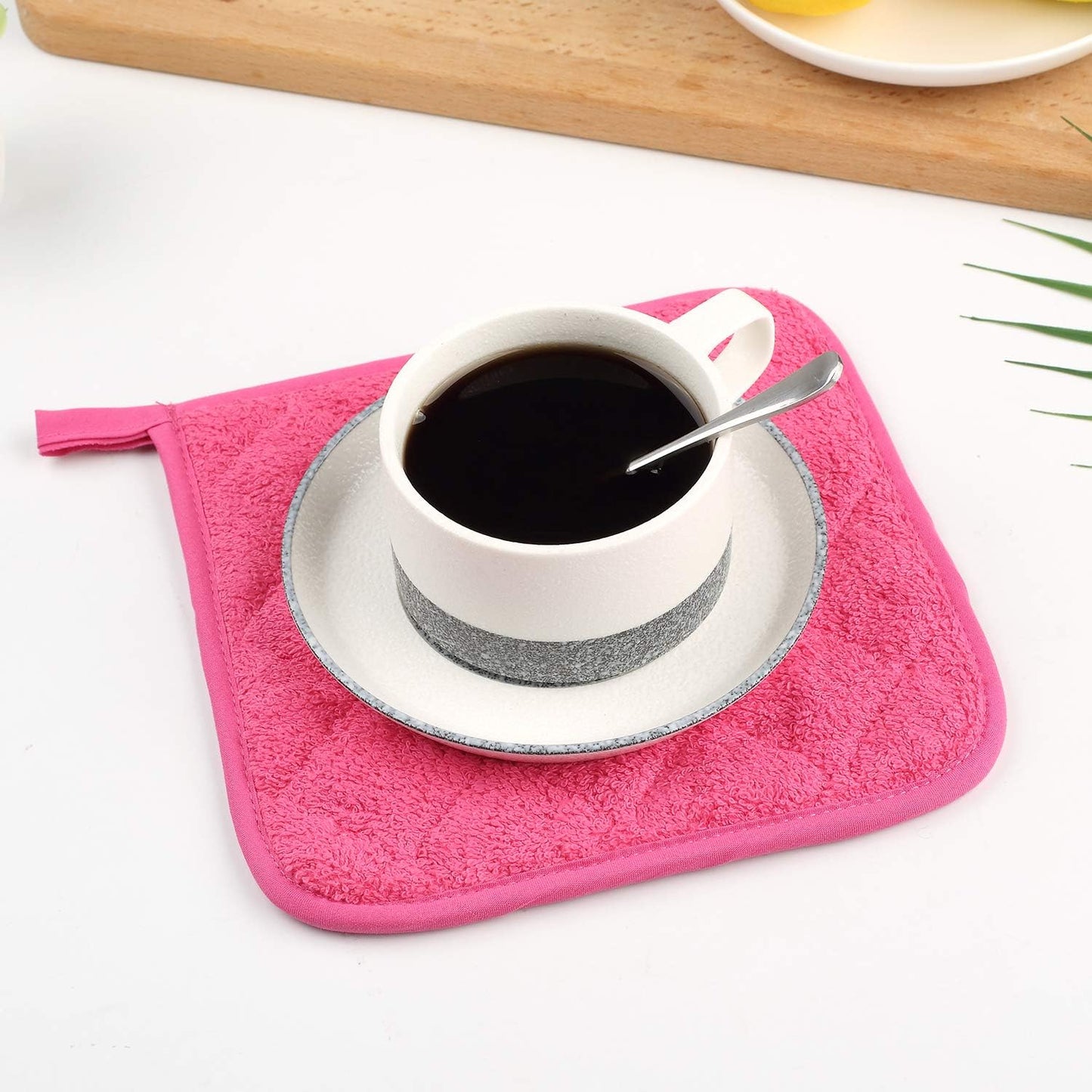 100% Cotton Kitchen Everyday Basic Terry Pot Holder Heat Resistant Coaster Potholder for Cooking and Baking Set of 5 (Dark Pink)