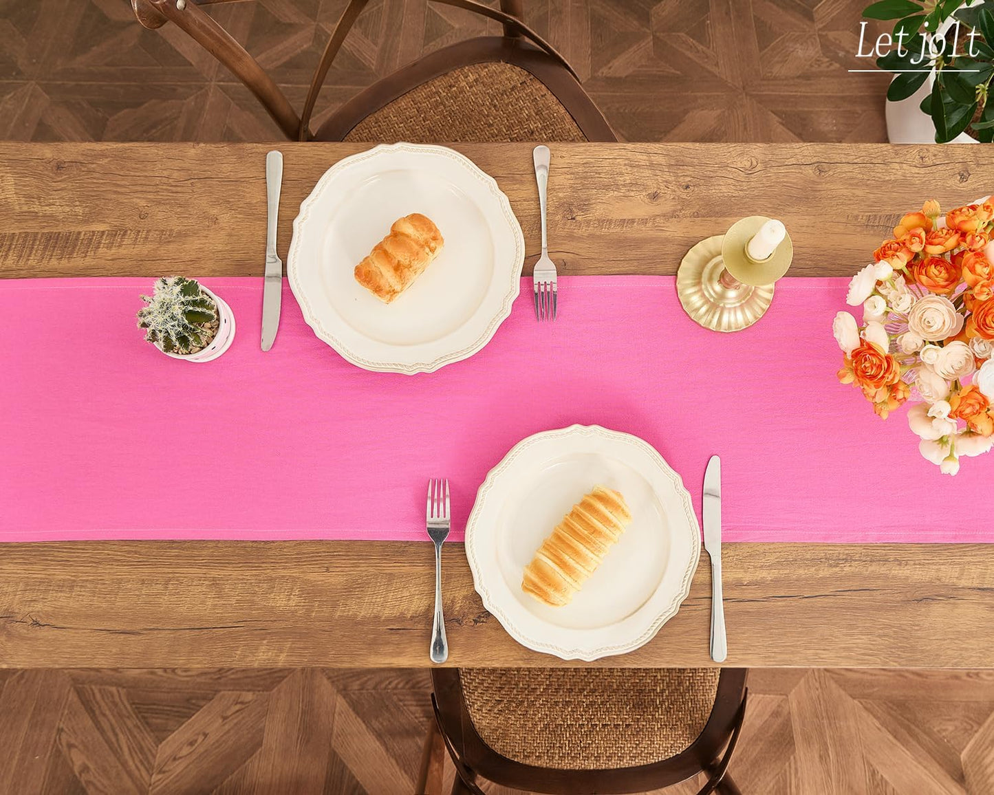 Rose Pink Table Runner 72 Inches Long | Rustic, Cotton, Plain