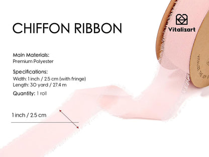 1" x 30Yd Pink Chiffon Ribbon Silk Handmade Frayed Fringe